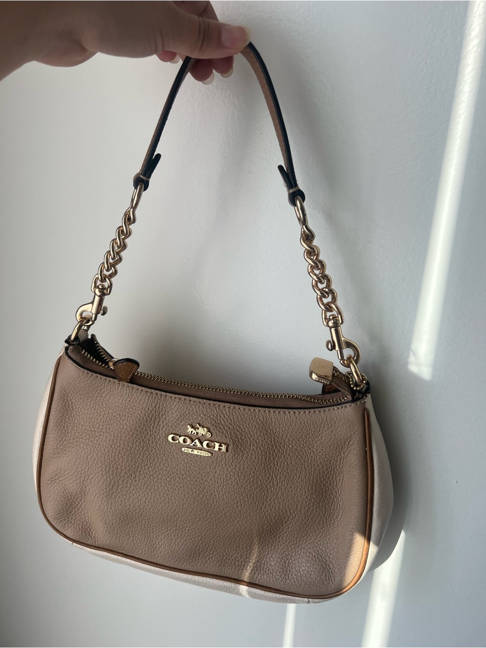 Coach Teri Taupe Shoulder Bag with Gold Chain Accent